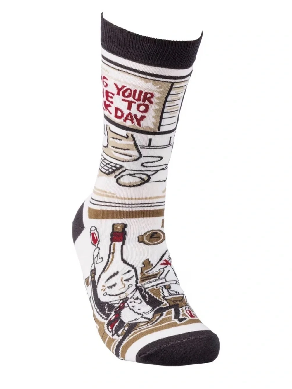 Primitives by Kathy Crew Socks in White, Black, Tan & Red Cocktail Design